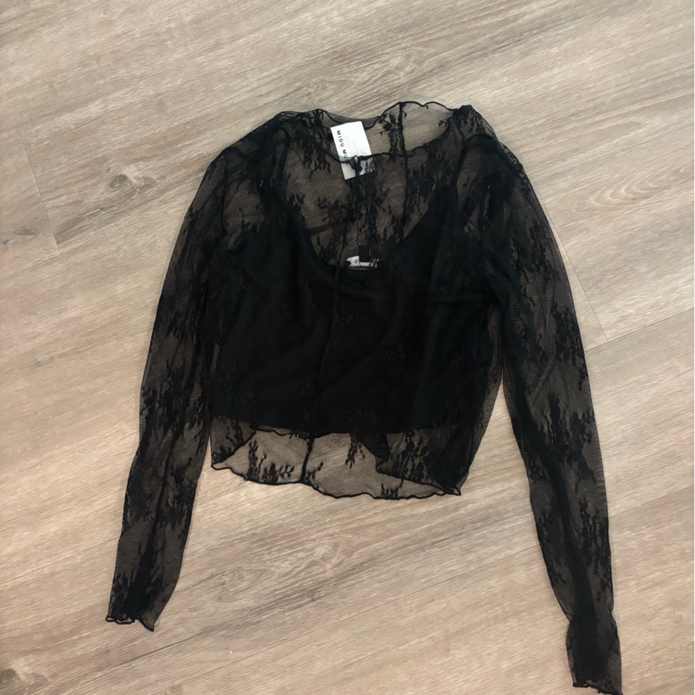 Black Sheer Lace Long Sleeve Top